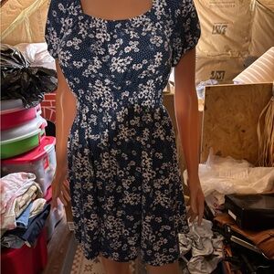 Navy Blue Floral Fit-and-Flare Women’s Dress Size 8 NWT